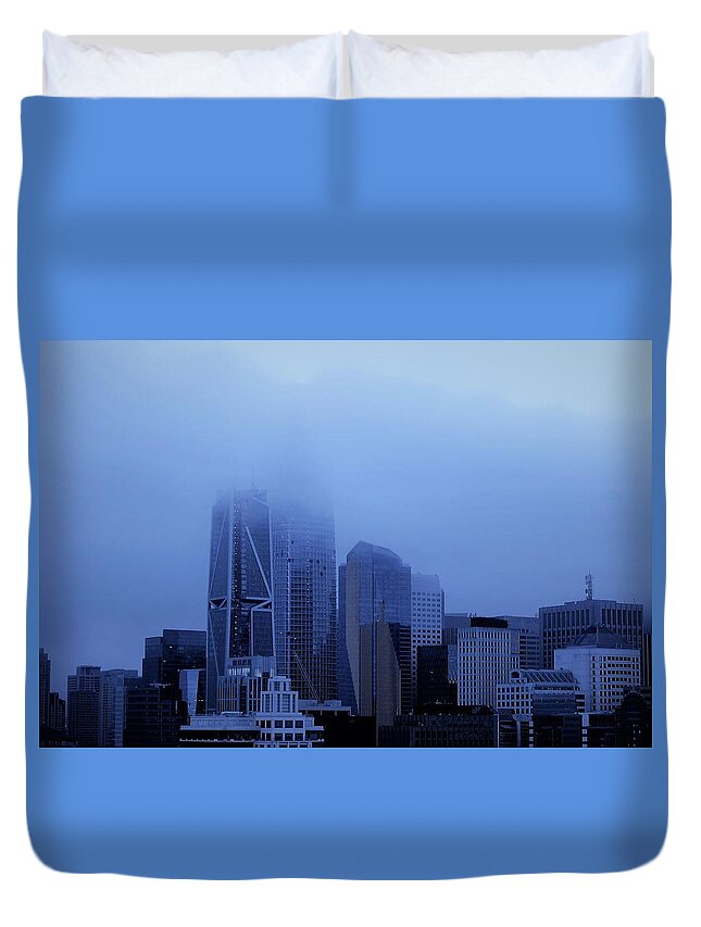 Blue Duvet Cover featuring the photograph Over the Fog by Maria Aduke Alabi