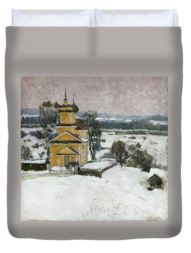 Plein Air Duvet Cover featuring the painting Over the hill by Juliya Zhukova