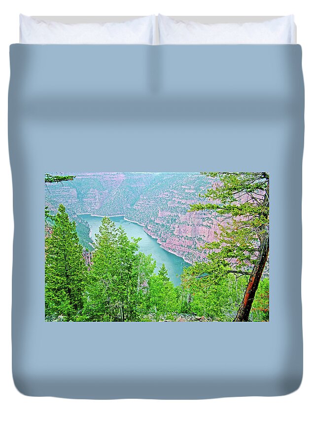 Overlooking Red Canyon In Flaming Gorge National Recreation Area Duvet Cover featuring the photograph Overlooking Red Canyon in Flaming Gorge National Recreation Area, Utah by Ruth Hager