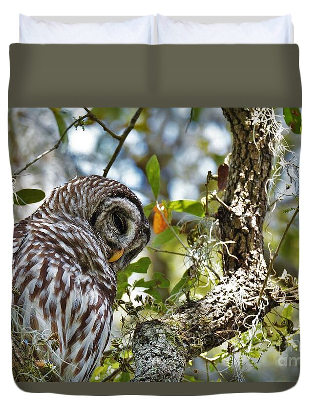 Owl Duvet Cover featuring the photograph Owl Be Seeing You by Julie Adair