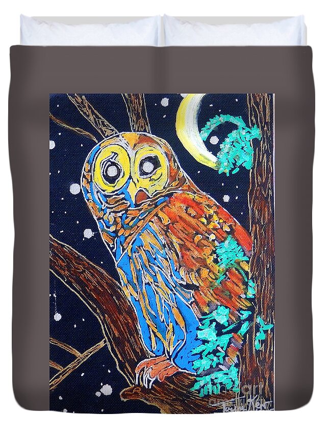 Owl Canvas Print Duvet Cover featuring the painting Owl Light by Jayne Kerr