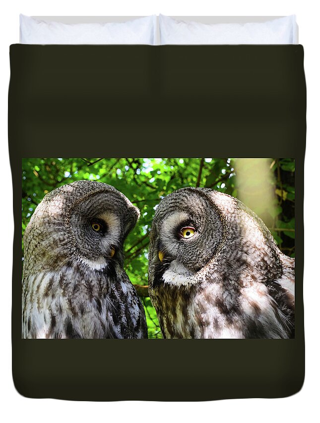 Owl Duvet Cover featuring the photograph Owl Talk by Rainer Kersten