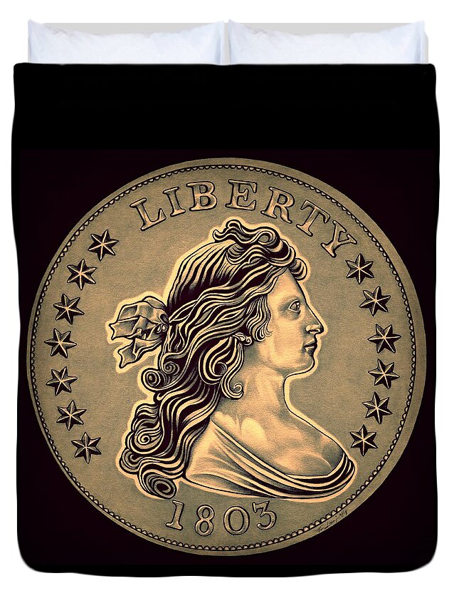 Draped Bust Liberty Dollar Duvet Cover featuring the drawing Oxidized Draped Liberty by Fred Larucci