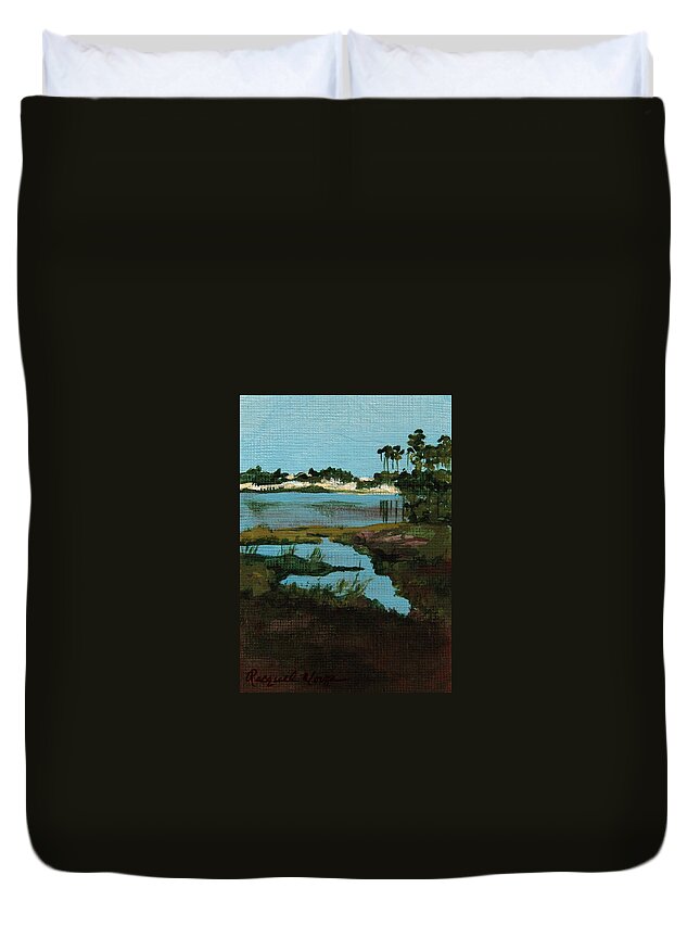 Oyster Lake Duvet Cover featuring the painting Oyster Lake by Racquel Morgan