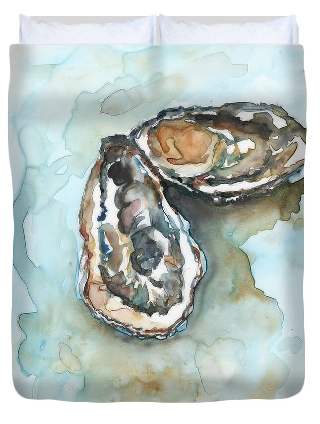 Oyster Duvet Cover featuring the painting Oysters for Sandra by Bev Veals
