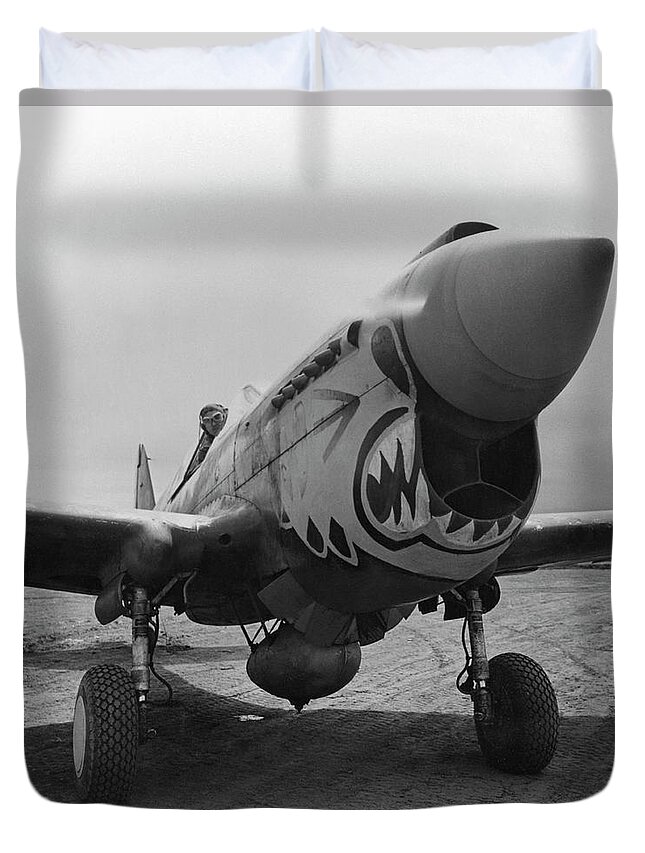 Ww2 Duvet Cover featuring the photograph P-40 Warhawk - Flying Tiger by War Is Hell Store