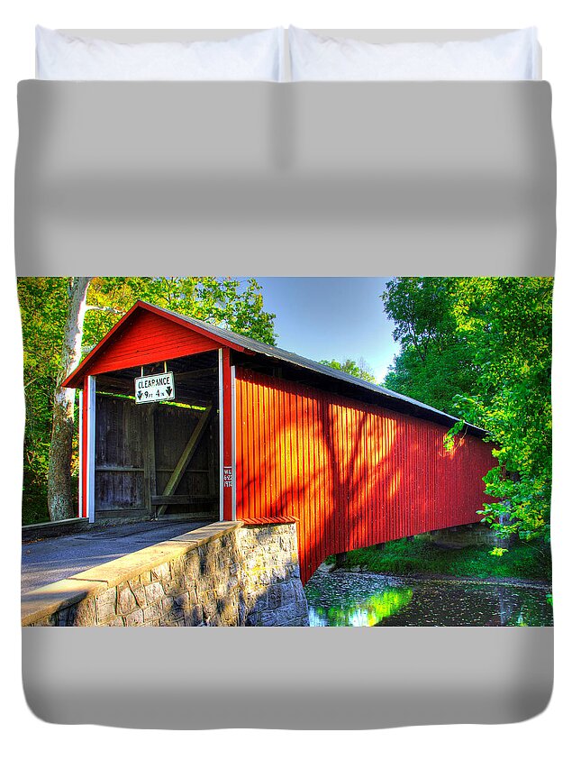 Witherspoon Covered Bridge Duvet Cover featuring the photograph PA Country Roads - Witherspoon Covered Bridge Over Licking Creek No. 4B - Franklin County by Michael Mazaika