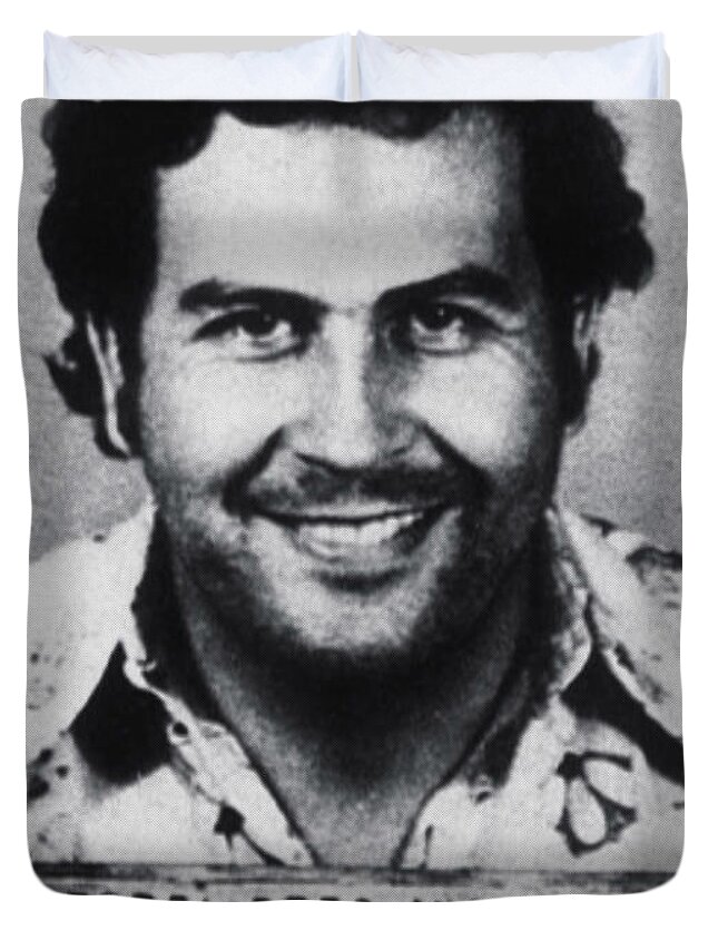 Pablo Escobar Duvet Cover featuring the photograph Pablo Escobar Mug Shot 1991 Vertical by Tony Rubino