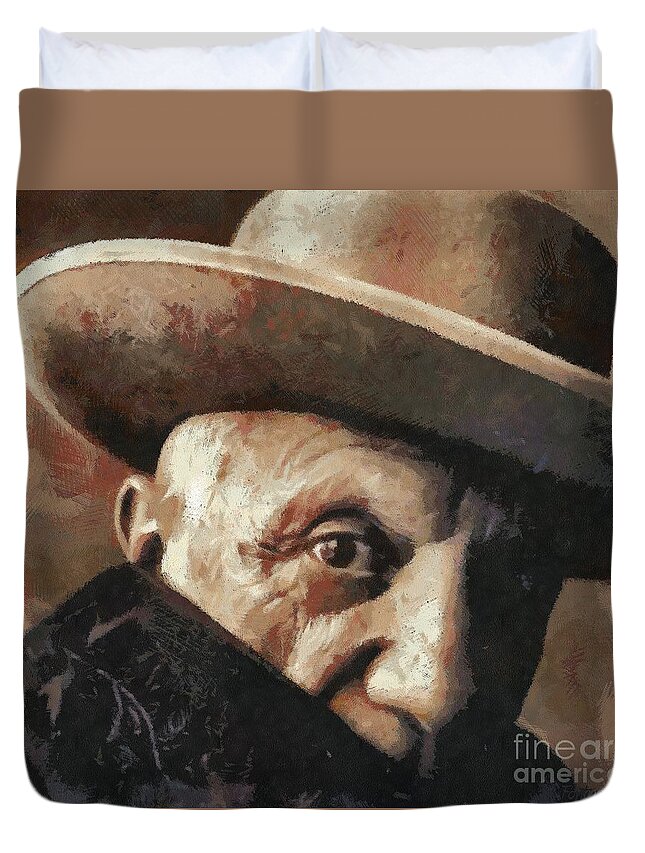 Digital Art Duvet Cover featuring the digital art Pablo Picasso by Dragica Micki Fortuna