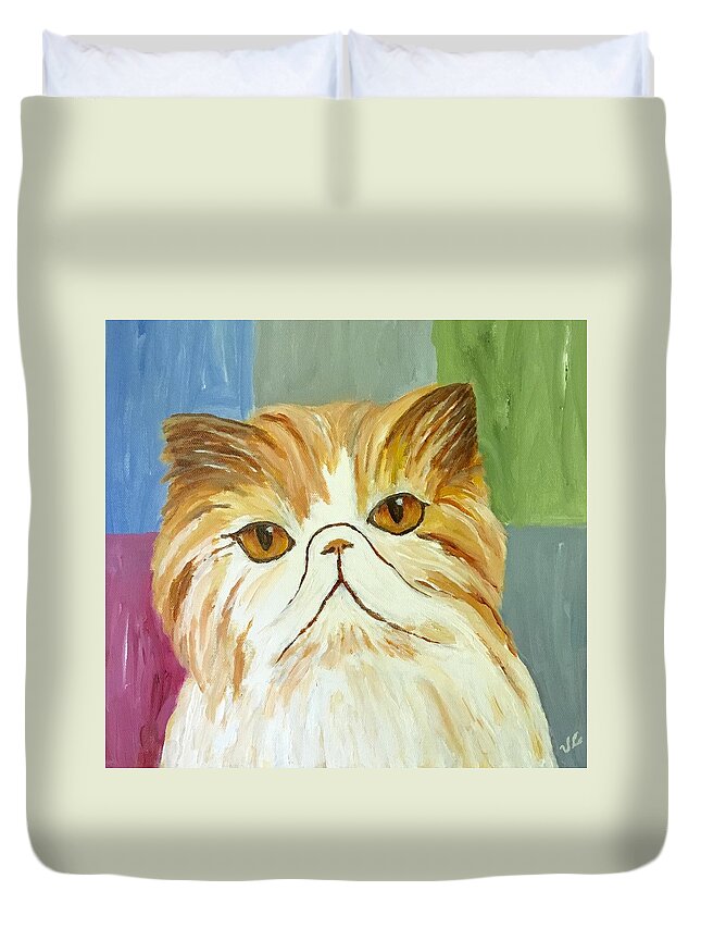 Cat Duvet Cover featuring the painting Pablo by Victoria Lakes