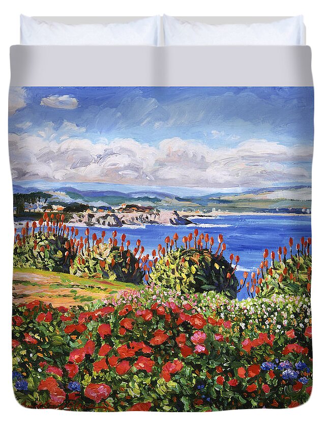 Seascape Duvet Cover featuring the painting Pacific Grove by David Lloyd Glover