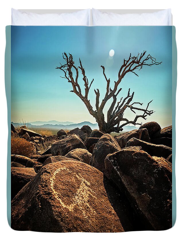 American Southwest Duvet Cover featuring the photograph Pack Mule Petroglyph by James Capo