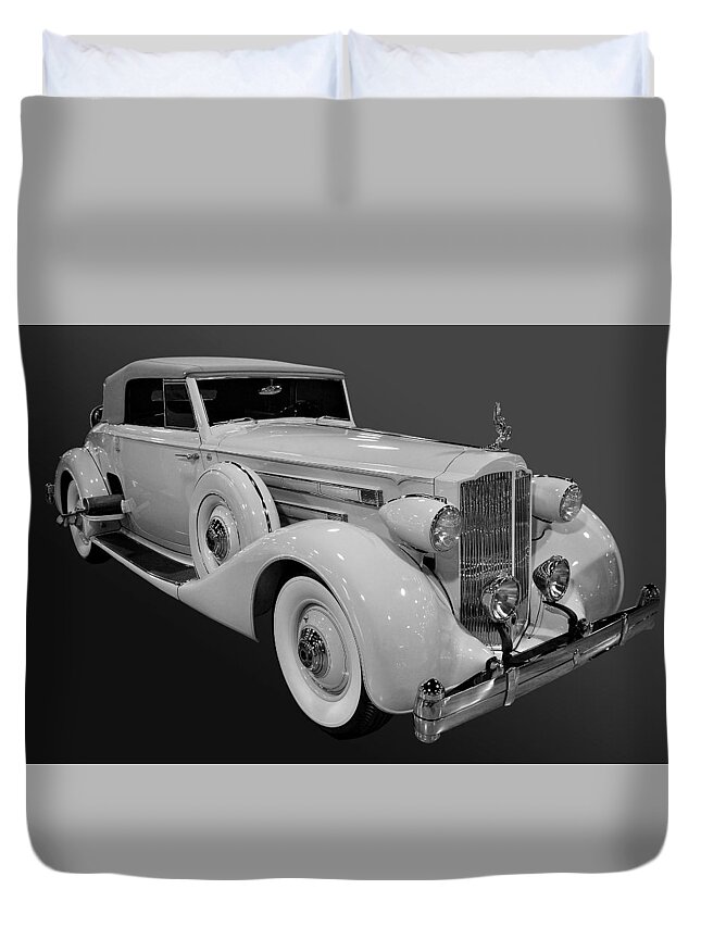 Packard Duvet Cover featuring the photograph Packard in bw by Bill Dutting
