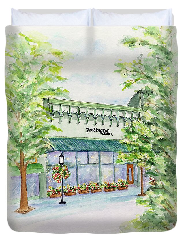 Paddington Station Gift Store Duvet Cover featuring the painting Paddington Station by Lori Taylor