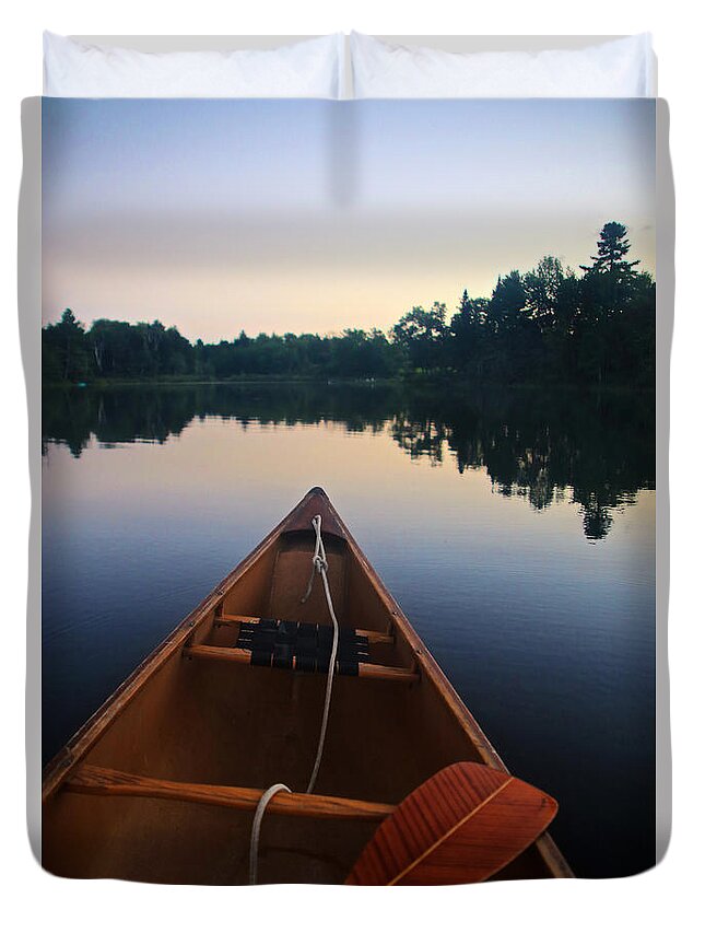 Canoe Duvet Cover featuring the photograph Paddling in the Sky by John Meader