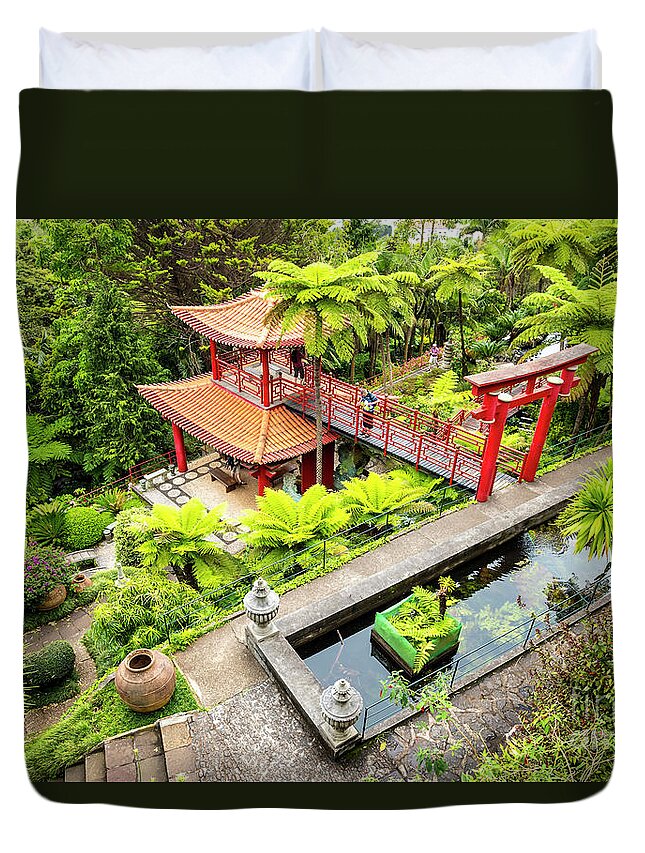 Tropical Duvet Cover featuring the photograph Pagoda pool by Brenda Kean