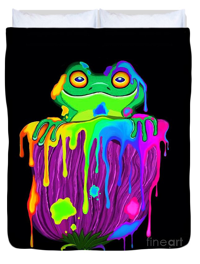 Frog Duvet Cover featuring the digital art Painted Flower Frog by Nick Gustafson