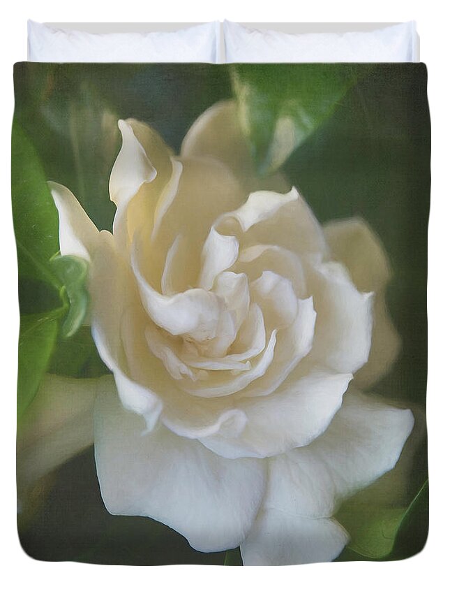Gardenia Duvet Cover featuring the digital art Painted Gardenia Blossom by Teresa Wilson