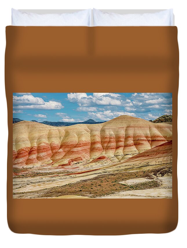 Painted Hills Duvet Cover featuring the photograph Painted Hills and Afternoon Sky by Greg Nyquist