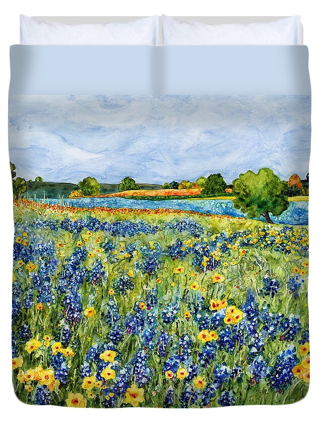 Bluebonnet Duvet Cover featuring the painting Painted Hills by Hailey E Herrera