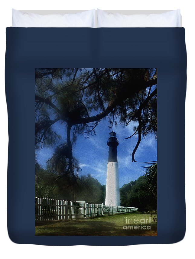 Lighthouses Duvet Cover featuring the photograph Painted Hunting Island Lighthouse by Skip Willits