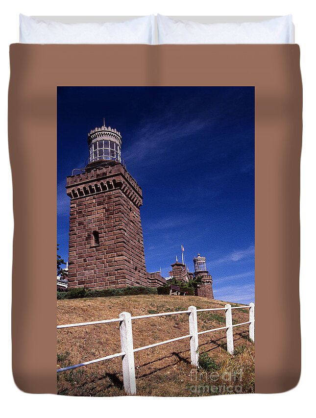 Lighthouses Duvet Cover featuring the photograph Painted Navasink Twin Lights by Skip Willits