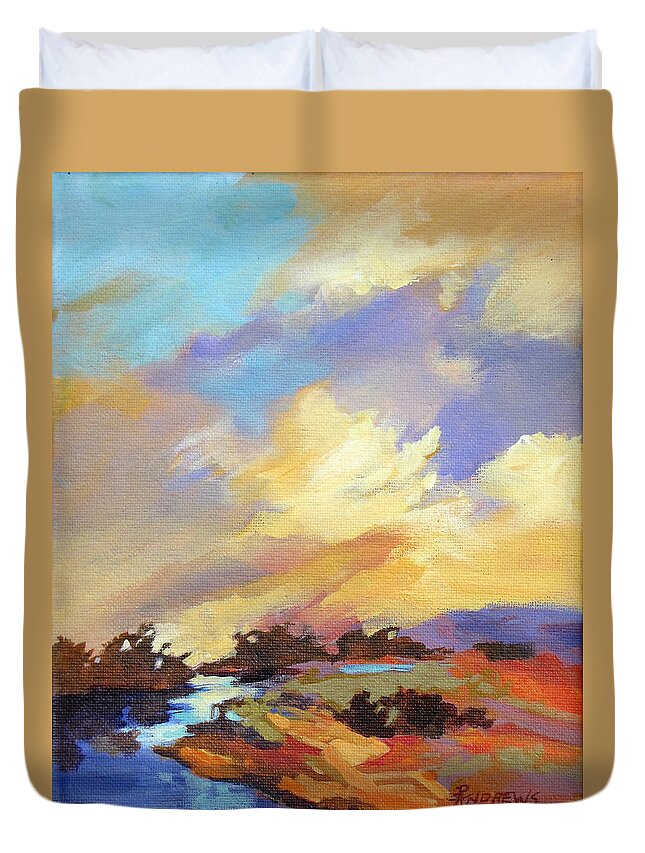 Landscape Duvet Cover featuring the painting Painted Sky by Rae Andrews