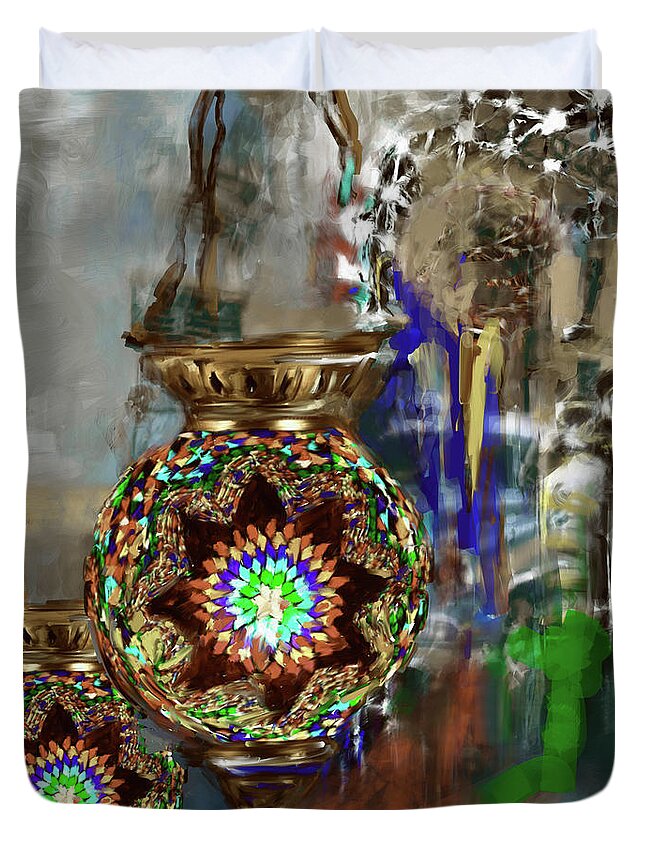 Turkish Duvet Cover featuring the painting Painting 759 5 Turkish Glass Mosaic by Mawra Tahreem