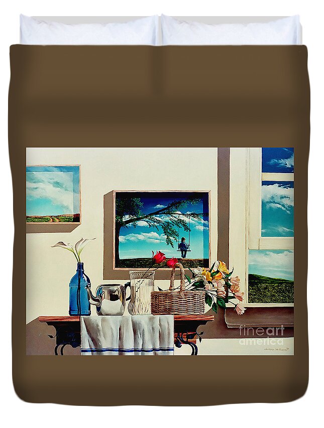 Landscape Duvet Cover featuring the painting Paintings within a painting by Christopher Shellhammer