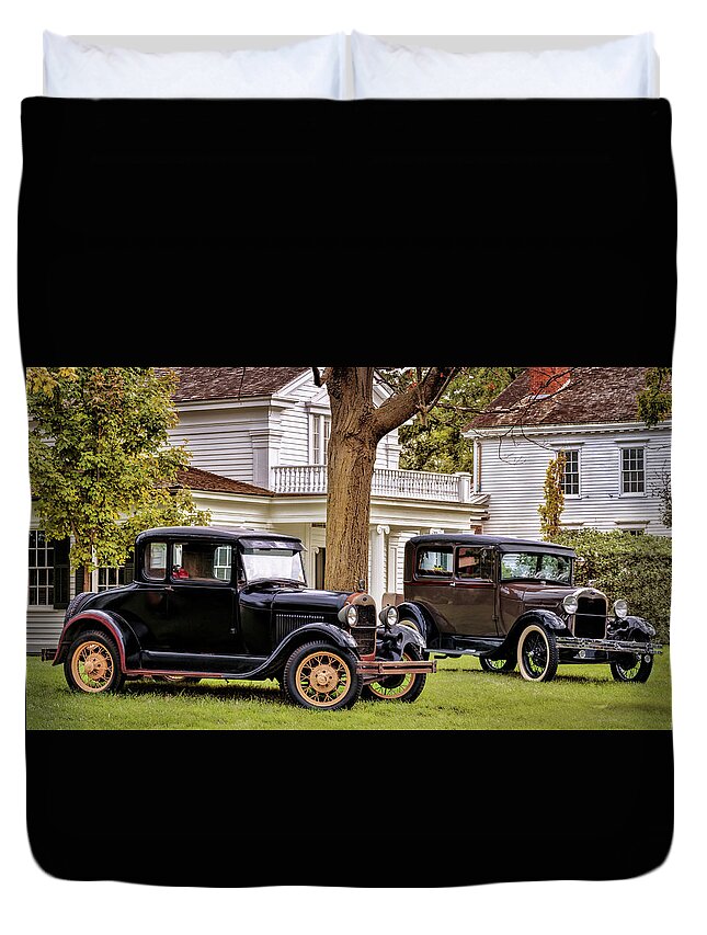 Car Duvet Cover featuring the photograph Pair of Ford Model A by Susan Rissi Tregoning