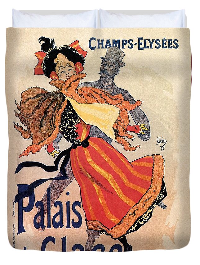 Vintage Duvet Cover featuring the drawing Palais de Glace Jules Cheret by Heidi De Leeuw
