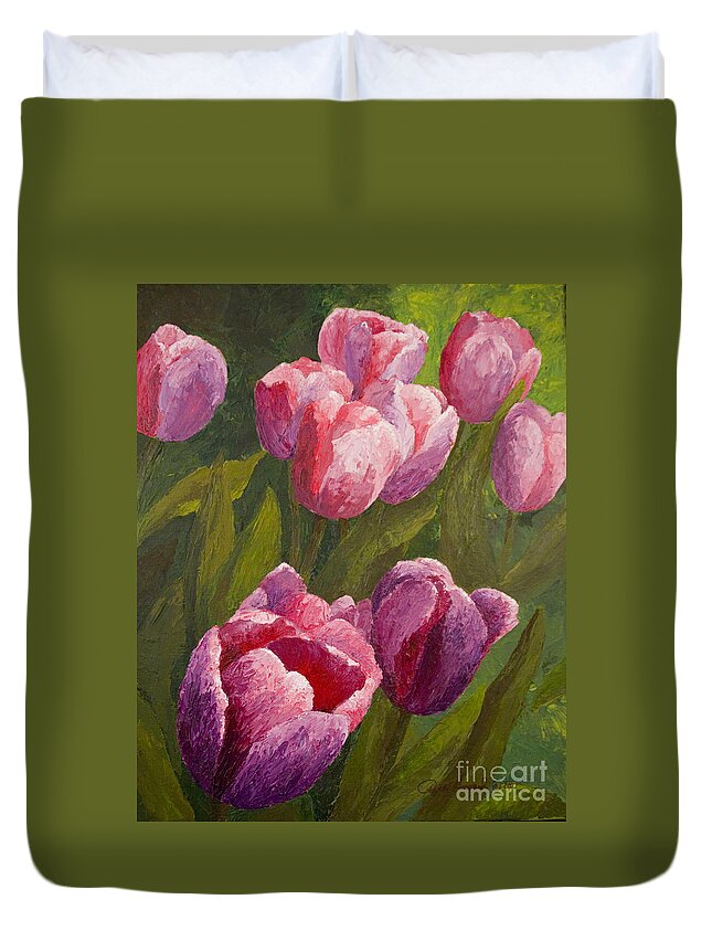 Tulips Duvet Cover featuring the painting Palette Tulips by Phyllis Howard