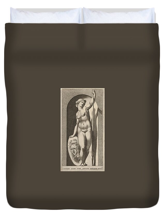 Giovanni Jacopo Caraglio Duvet Cover featuring the drawing Pallas Athena by Giovanni Jacopo Caraglio