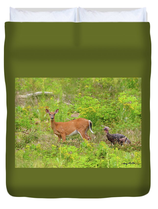 Deer Duvet Cover featuring the photograph Palling Around by Harry Moulton