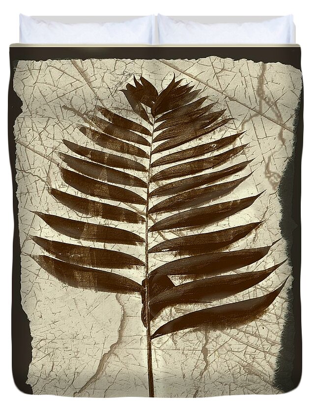 Photograph Duvet Cover featuring the digital art Palm Fossil Sandstone by Delynn Addams