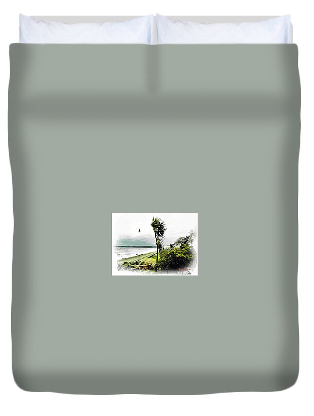 Sand Duvet Cover featuring the photograph PALM, SAND and SEA by A L Sadie Reneau