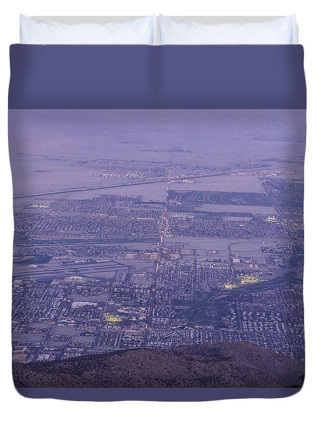 Palm Springs Duvet Cover featuring the photograph Palm Springs - Blue Hour from top of Aerial Tramway by Monica Zaborac