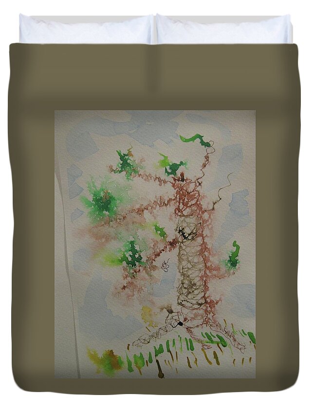 Ink Drawing Duvet Cover featuring the drawing Palm Tree by AJ Brown