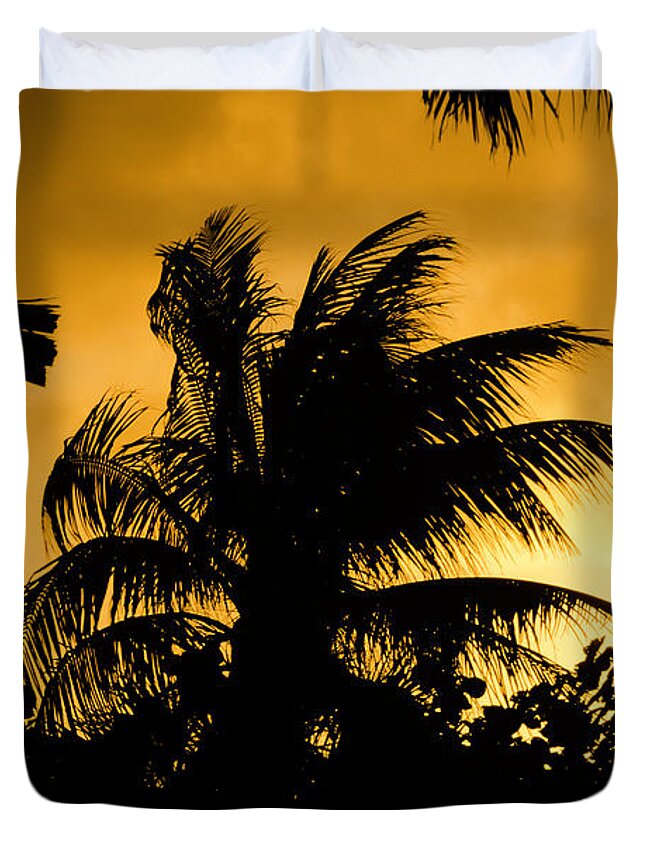 Sunset Duvet Cover featuring the photograph Palm trees in sunset by Wolfgang Stocker