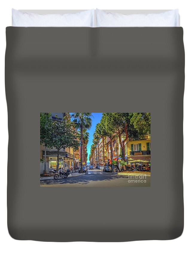 Cote D'azur Duvet Cover featuring the photograph Palm Trees On Street In Antibes, France by Liesl Walsh