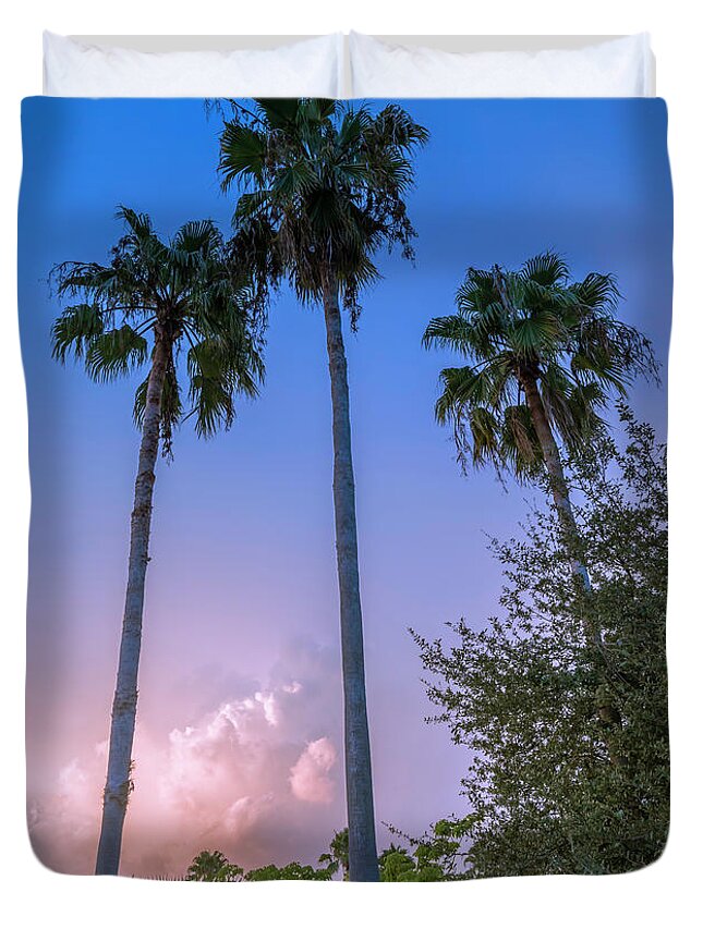Beach Duvet Cover featuring the photograph Palms And Storms by Marvin Spates