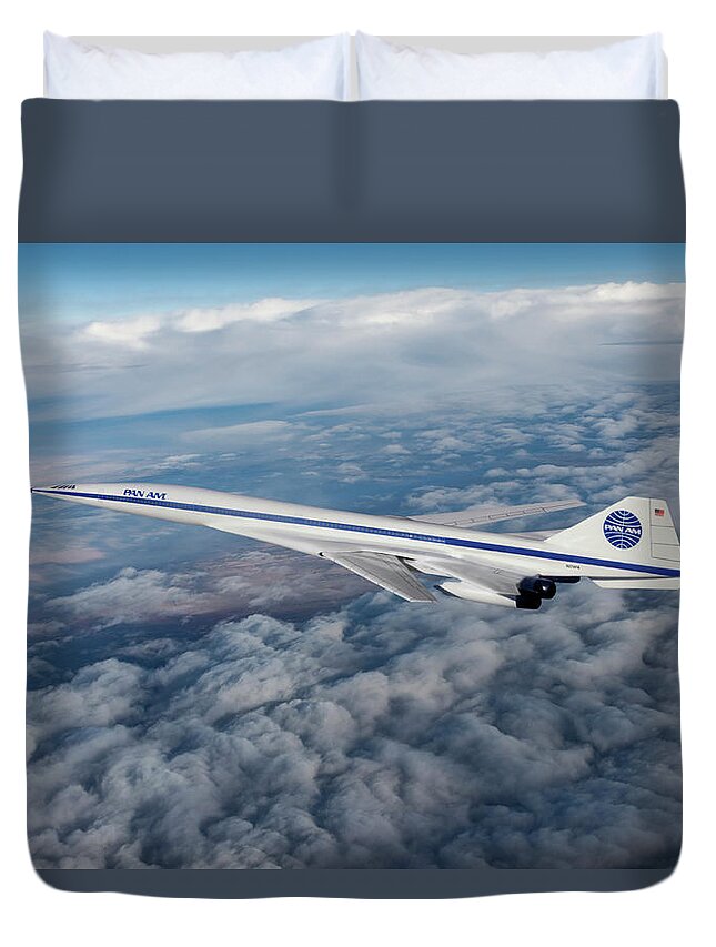 Pan American World Airways Duvet Cover featuring the digital art Pan American Supersonic Transport by Erik Simonsen