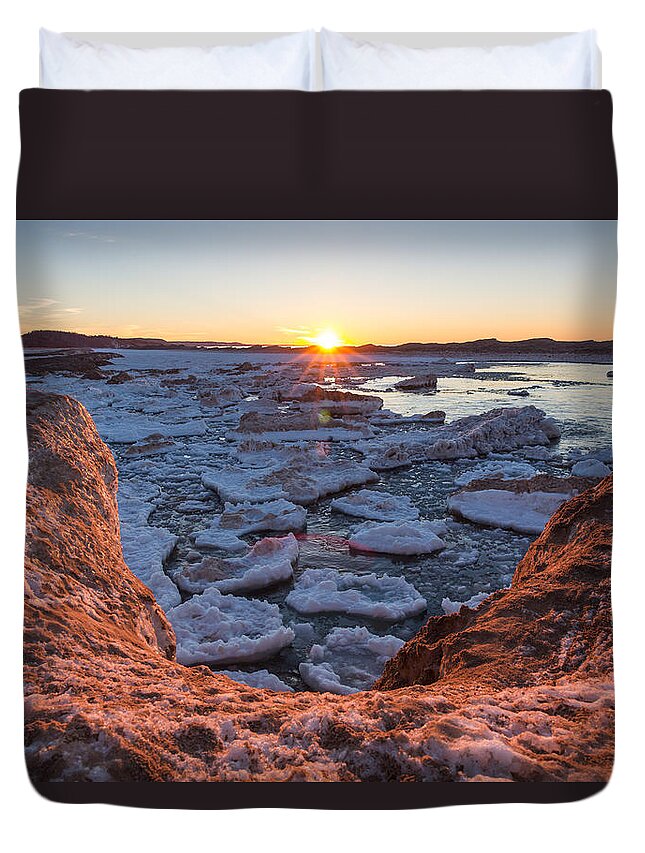 Grand Marais Duvet Cover featuring the photograph Pancake Sunsets by Lee and Michael Beek