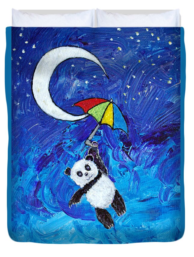 Bears Duvet Cover featuring the painting Panda Dreams by Ella Kaye Dickey
