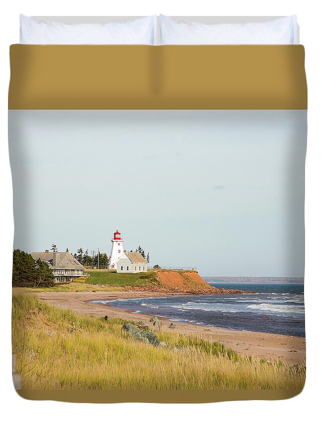 Blue Duvet Cover featuring the photograph Panmure Island Lighthouse, PEI by Karen Foley