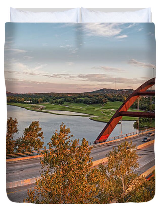 Percy Duvet Cover featuring the photograph Panorama of Lake Austin and Texas Hill Country from Highway 360 Overlook - Austin Texas by Silvio Ligutti