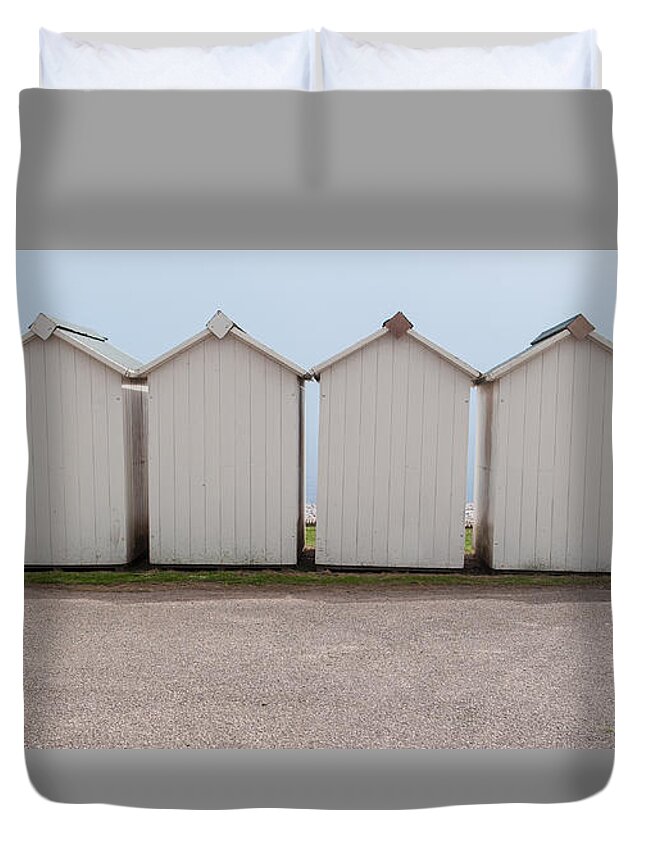 Beach Duvet Cover featuring the photograph Panoramic Beach Huts by Helen Jackson