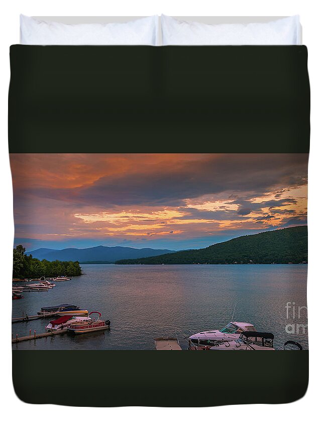 Sunset Duvet Cover featuring the photograph Panoramic sunset at Lake George by Claudia M Photography