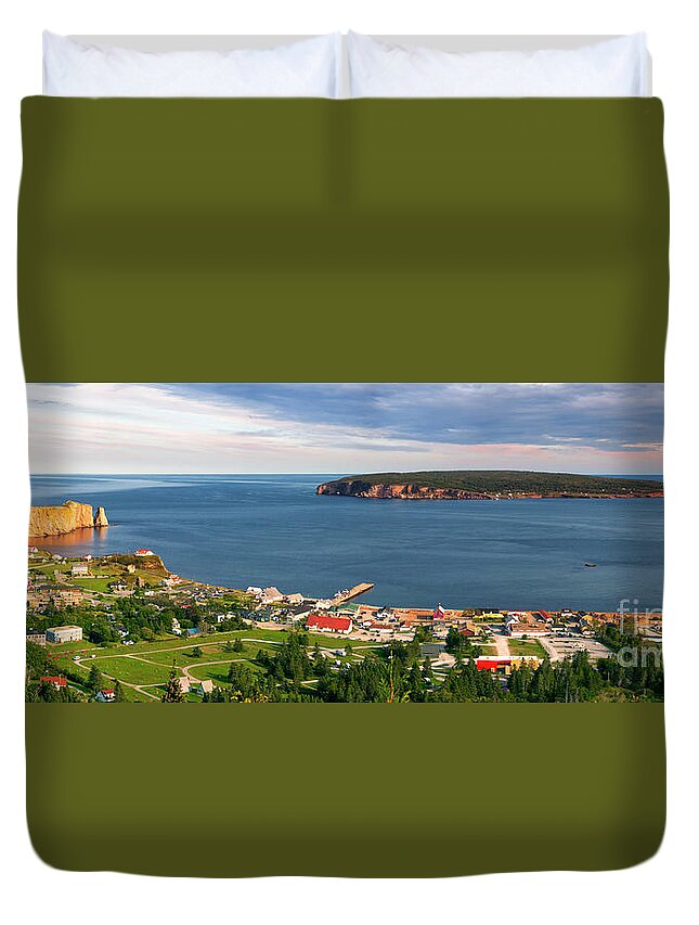 Perce Duvet Cover featuring the photograph Panoramic view in Perce Quebec by Elena Elisseeva