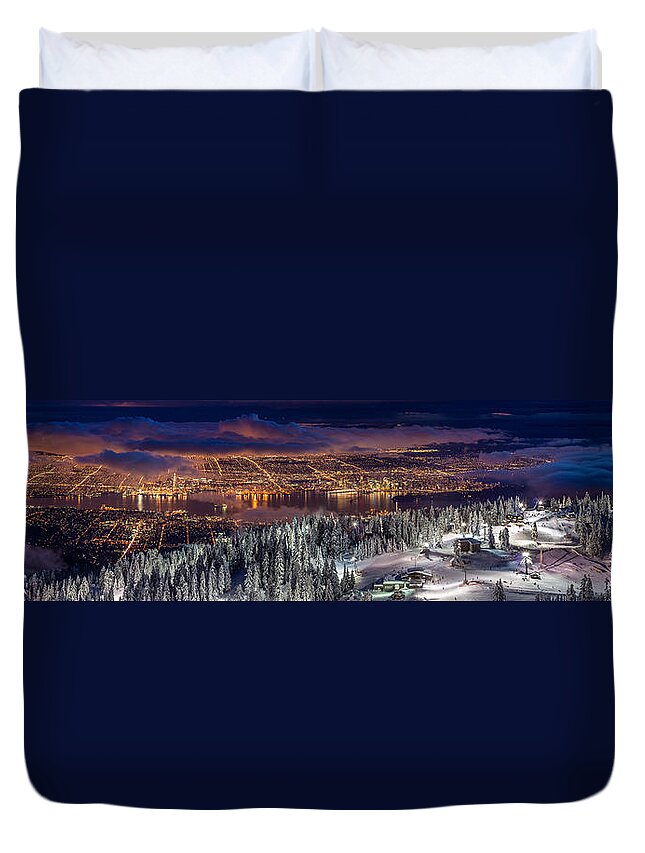 Panoramic View Of Vancouver From Grouse Duvet Cover For Sale By